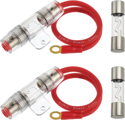 BOJACK Cable de alimentación AWG calibre 8 de 1 pie con soporte de fusible AGU de 80 amperios para audio de automóvil, alarma, amplificador,