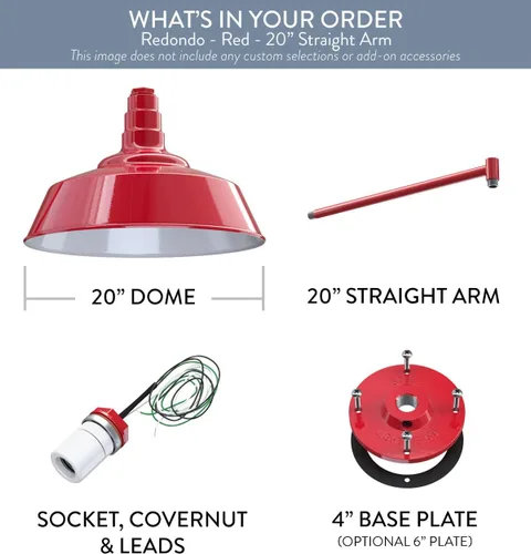 Miniatura 9 de Steel Lighting Co. Luz grande de granero para exteriores, lámpara de garaje, fabricada en Estados Unidos de acero de calibre 18, cúpula de 20 Rojo