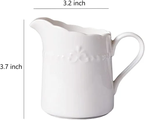 Miniatura 2 de Sizikato Jarra de porcelana blanca con asa, jarra de crema de 8 onzas.