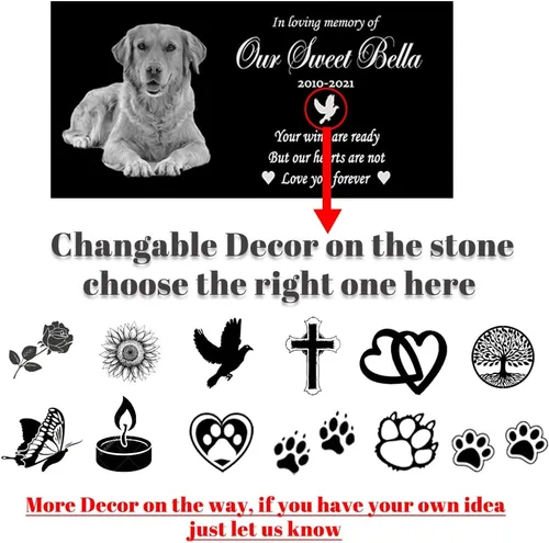 Miniatura 4 de ODB Piedras conmemorativas personalizadas para mascotas, piedra conmemorativa de jardín de granito negro grabada con foto, regalos para alguien que