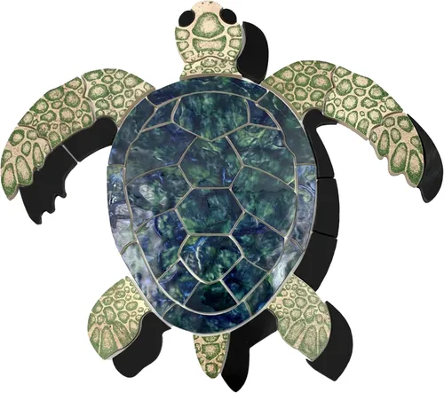 Miniatura 6 de Aquatic Custom Tile Green Sea Turtle Family - Mosaicos de porcelana para la parte inferior de la piscina, hechos en Estados Unidos, 5 piezas, 1