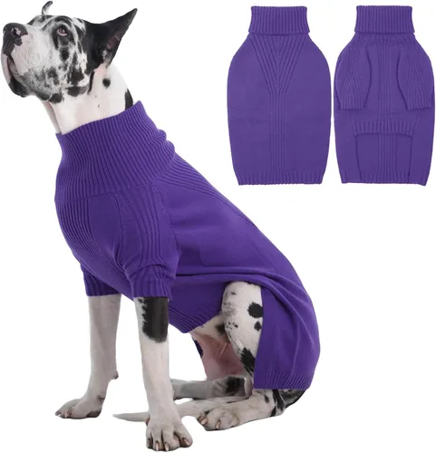 Miniatura 28 de IECOii Suéter extragrande para perro, suéteres térmicos cálidos para perros de raza gigante, ropa de punto, cuello alto de invierno, elástica