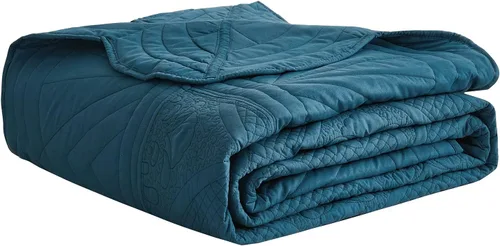 Miniatura 8 de DaisyHuang - Juego de cama de tamaño completo - Juego de edredón moderno y contemporáneo, costura real, reversible, ligero, 5 piezas, azul