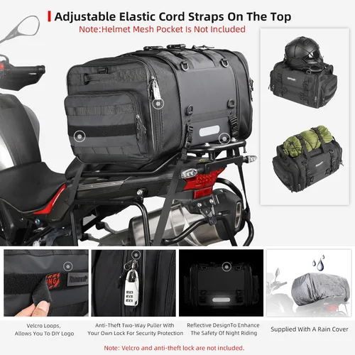 Miniatura 7 de Rhinowalk Bolsa trasera para motocicleta, bolsas de equipaje de viaje expandibles para motocicleta 33-45L, bolsa impermeable para todo clima