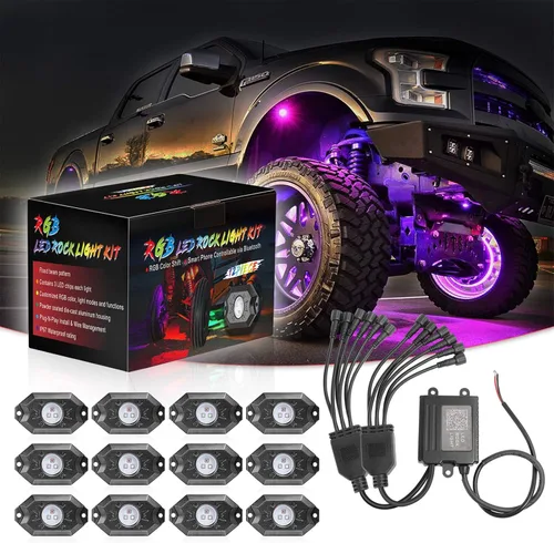 Miniatura 9 de SWATOW - Juego de luces de neón de 4 x 4 pulgadas, luces de roca RGB LED, luces subterráneas con control Bluetooth, luces multicolor para ruedas
