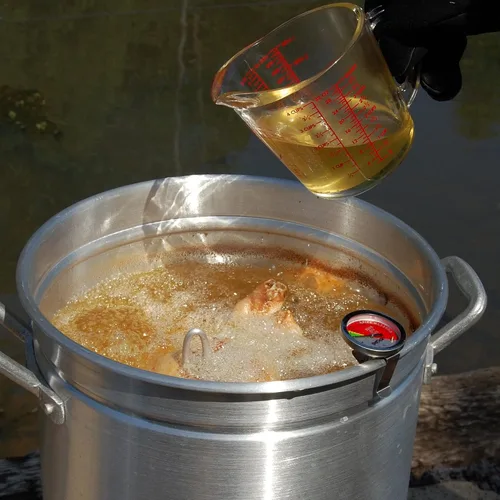 Miniatura 5 de Bayou Classic Olla para freidora de pavo, tapa ventilada, asas remachadas, estante para aves de corral, termómetro, inyector, 42 cuartos de galón