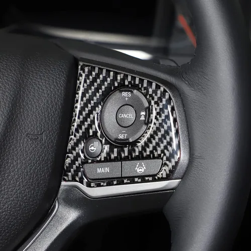 Miniatura 7 de Cubierta de botón interior de volante de automóvil de fibra de carbono real suave 3D, kit de decoración compatible con Honda Pilot 2019-2022, Negro