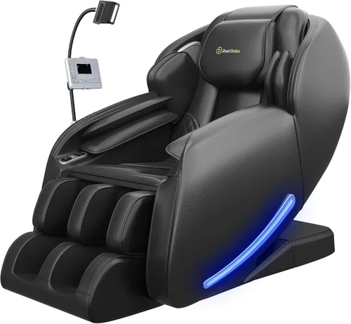Real Relax Sillón de masaje de cuerpo completo con controlador de teléfono único, sillón reclinable 3D SL-Track de gravedad cero con control de
