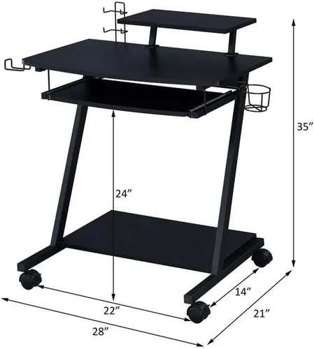 Miniatura 3 de Acme Ordrees - Mesa de juego de madera con marco de metal y ruedas en color negro