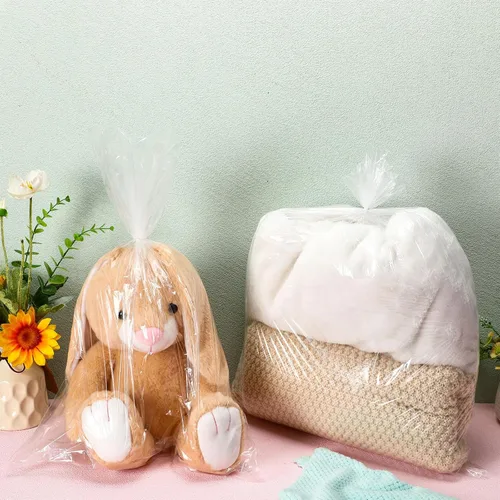 Miniatura 7 de Yeaqee 100 bolsas grandes de plástico transparente, bolsas de polietileno, embalaje de plástico, palomitas de maíz planas grandes para masa de pan