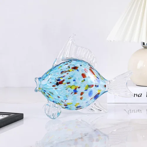 Miniatura 4 de Figura grande de pez de vidrio para decoración del hogar, estatua de animales marinos de vidrio soplado a mano, escultura decorativa con temática
