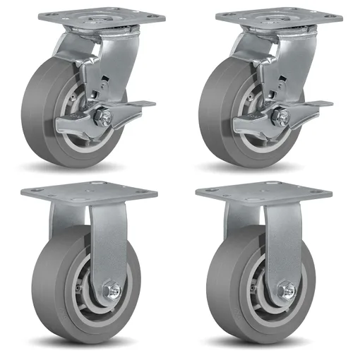 Miniatura 19 de Ruedas giratorias de alta resistencia 4x2, ruedas industriales, ruedas de goma (banda de rodadura plana), juego de 1 con capacidad de hasta 450