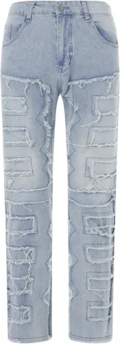 Miniatura 5 de Jeans apilados para hombre, pantalones de mezclilla rectos desgastados desgastados, ajustados sólidos rasgados, pantalones cargo Harajuku