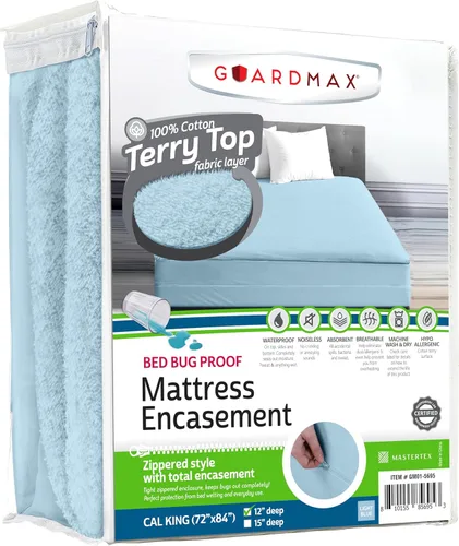Miniatura 94 de Guardmax Funda de colchón Queen con cremallera, protector de colchón 100% impermeable, suave y absorbente de algodón de rizo superior para niños, 1