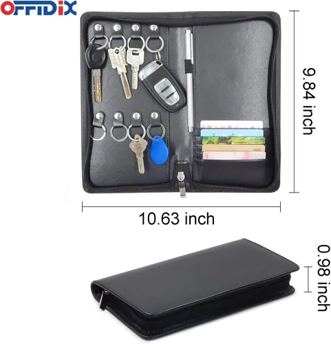 Miniatura 2 de OFFIDIX Gabinete portátil de piel sintética para llaves, 8 llaves, portátil, con cremallera, organizador de tarjetas de menús, soporte de negocios