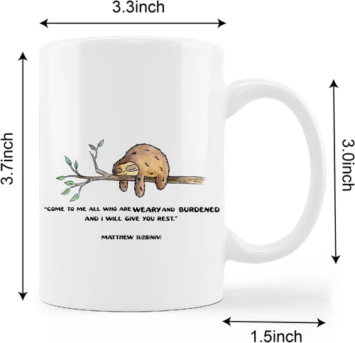 Miniatura 5 de Tazas divertidas de perezoso, Mateo 11:28, versículo bíblico, taza de cerámica con texto en inglés "Come to Me", taza de café con leche, taza de té