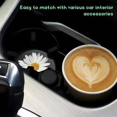 Miniatura 6 de Paquete de 2 posavasos para portavasos de coche, posavasos de cerámica absorbente con inserto para taza de margarita con muesca para el dedo, lindos