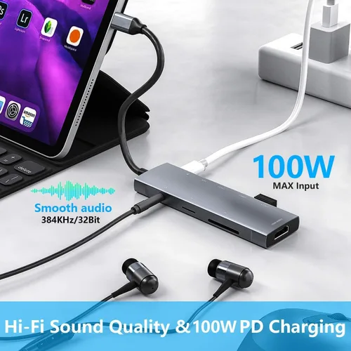 Miniatura 6 de Adaptador USB C HUB para iPad Pro 9 en 1 iPad Pro M4 M2 M1 13 12.9 11 pulgadas iPad Air 5 4 estación de acoplamiento con 4K HDMI, USB-C PD, lector