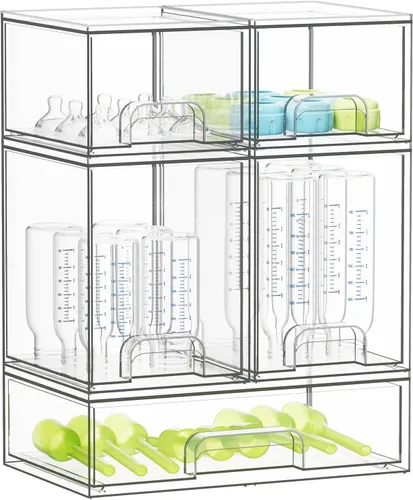 SpaceAid Organizador de almacenamiento de botellas para bebé, contenedor organizador de estación de botellas de acrílico, cajones transparentes