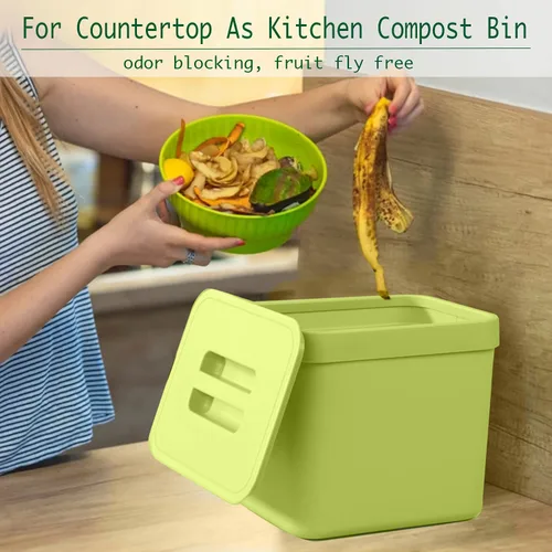 Miniatura 3 de LALASTAR Cubo de basura colgante de 1.8 galones, verde, plástico, contenedor de compostaje sellado para cocina interior, pequeño bote de basura