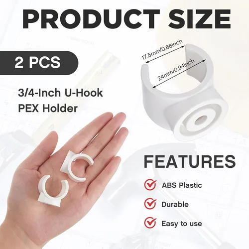 Miniatura 2 de Taiyin 2 Pieces 3/4 Inch Pex Clips Pipe Clamps Plastic Clamps 25 mm Water Pipe U Hook Pex Supports Plastic Socket to Fix Corresponding