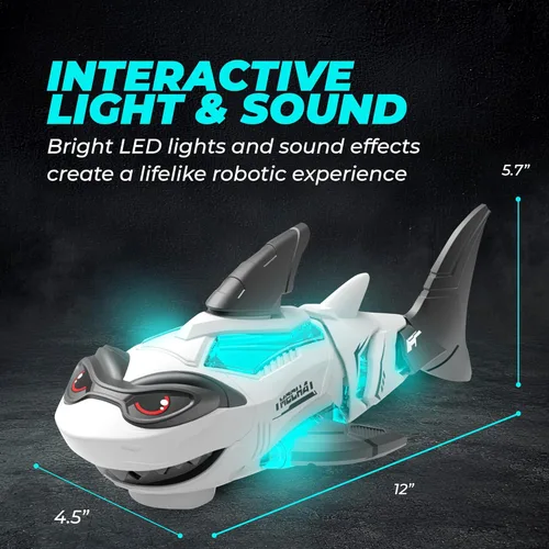 Miniatura 4 de puzgic Juguete de tiburón interactivo con música y luces para niños, cambio de dirección automática, juguete para caminar y gatear para bebés de 3