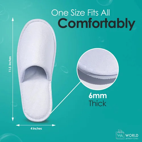 Miniatura 3 de World Amenities Pantuflas de spa prémium unisex a granel Punta cerrada, envueltas individualmente Pantuflas de hotel