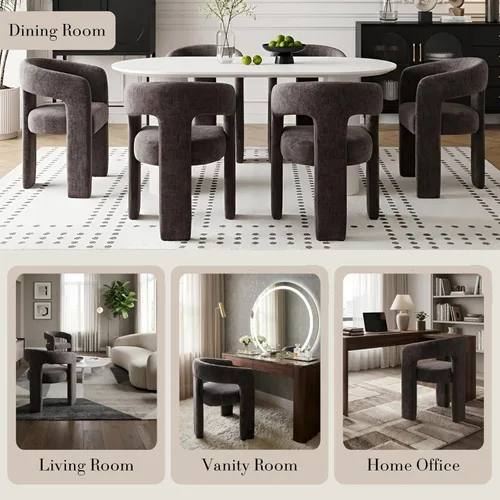 Miniatura 5 de Silla de Comedor Moderna de Chenilla Tipo Barril Tapizada en Tela, Silla de Comedor con Brazo, Cómoda Silla Auxiliar de Acento para Cocina/Sala