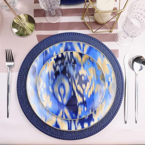 Miniatura 2 de Platos de carga azul marino con bordes abalorios, juego de 6 platos de plástico para bodas a granel para platos de cena, decoración de mesa