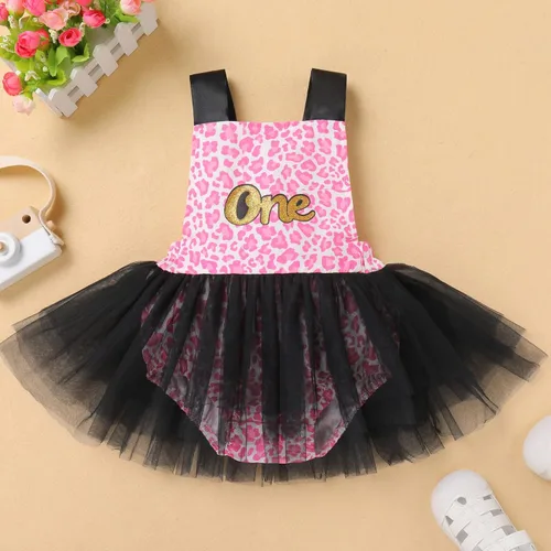 Miniatura 23 de IBTOM CASTLE Vestido de princesa tutú para niña pequeña con estampado de leopardo, dona, ratón, vestido de princesa con funda para pañales, conjunto