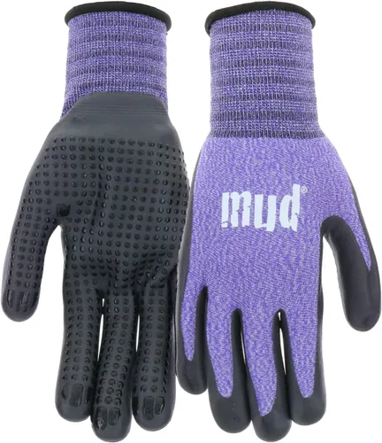 Guantes de jardinería para mujer Mud Grip de tejido de nylon sin costuras, resistentes al agua, con palma de nitrilo punteado Violeta
