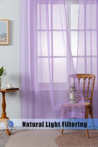 Miniatura 3 de WPM Cortinas traslúcidas lavanda púrpura de 58" de ancho x 84" de largo, juego de 2 paneles con bolsillo para barra, cortinas de gasa transparentes