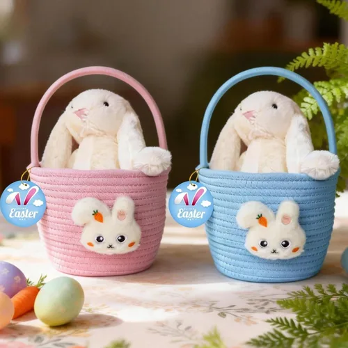 Miniatura 3 de Cesta de Pascua, cestas de Pascua para niños, cesta de Pascua personalizada para niños y niñas, juego de 2 huevos de conejo vacíos, niños, niñas