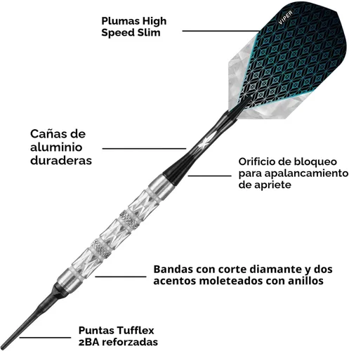 Miniatura 3 de Viper Juego de dardos de punta suave de tungsteno al 90% Diamond con estuche