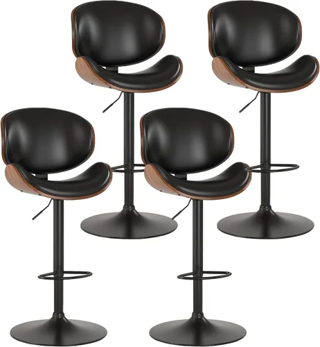 Miniatura 15 de KCC Juego de 2 taburetes de bar giratorios de altura ajustable, sillas de bar tapizadas de piel sintética con reposapiés, taburete de bar de madera
