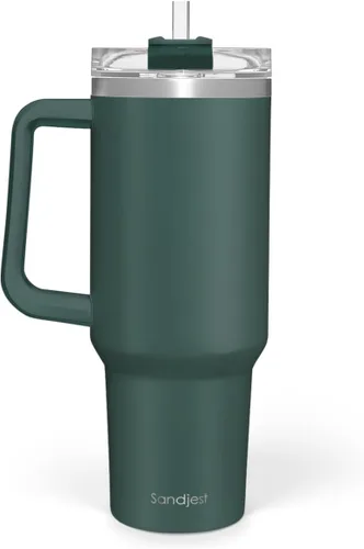 Miniatura 29 de SANDJEST Taza con bandera americana con asa, taza de café de acero inoxidable con aislamiento de 40 oz con tapa y pajita, regalos de América