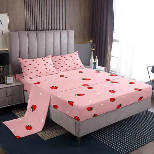 Manfei Juego de sábanas de 3 piezas con diseño romántico de fresa roja para niños, diseño romántico de corazón y princesa, para niñas y mujeres, 3