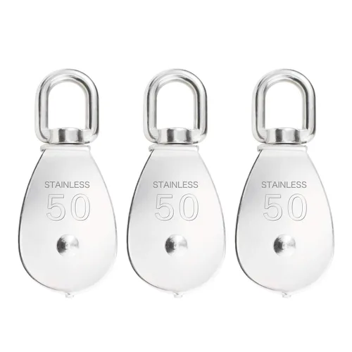 Miniatura 12 de 3 piezas de acero inoxidable 304 M32 de un solo bloque de polea, cuerda de alambre colgante rueda de remolque, con 3 ganchos de resorte