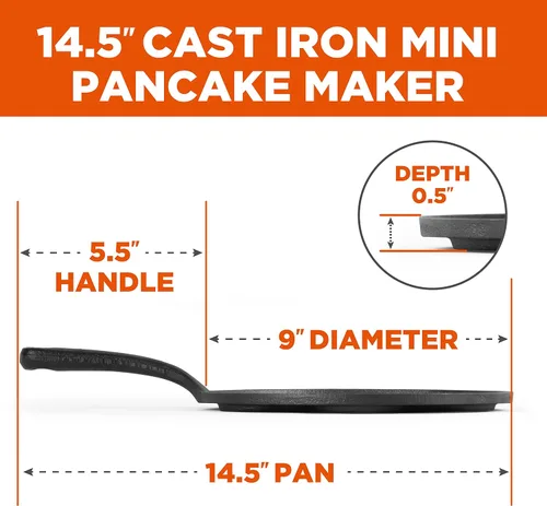 Miniatura 2 de Sartén para tortitas de panqueques de hierro fundido Commercial CHEF, plancha para panqueques tipo dólar de plata, fácil de limpiar y calienta