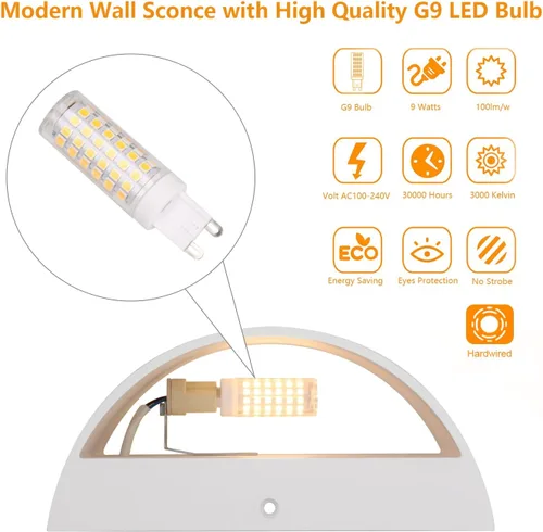 Miniatura 2 de Tipace Modernos apliques LED de pared para interiores, 2 paquetes de luces de pared interiores cableadas de aluminio hacia arriba y hacia abajo, luz
