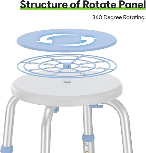 Miniatura 3 de Asiento giratorio de ducha Delog 360 - Asiento ajustable para tina y bañera pequeña - Capacidad de 300lb con puntas de goma antideslizantes