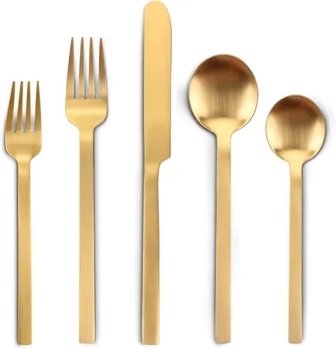 Juego de cubiertos dorados de 20 piezas, para 4 personas, acero inoxidable, cucharas y tenedores, acabado mate, apto para lavavajillas Dorado mate