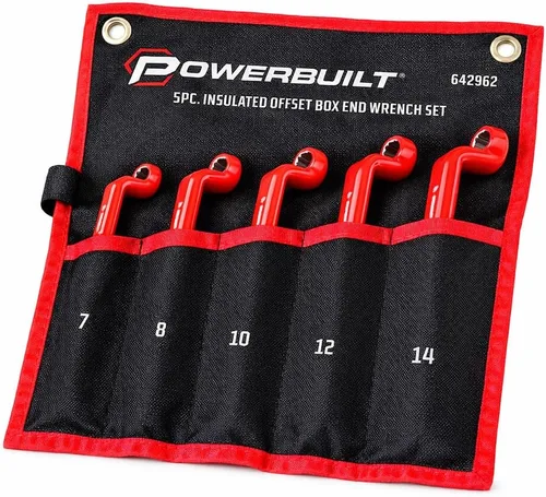 Powerbuilt Juego de llaves VDE con aislamiento de extremo de caja de desplazamiento de 5 piezas, clasificadas para 1000 V, tamaños de 0.276 in a