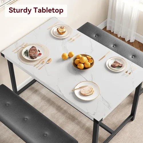 Miniatura 3 de IDEALHOUSE Juego de mesa de comedor para 4, mesa de cocina con 2 bancos tapizados, juego de mesa de comedor rectangular, juego de mesa de cocina