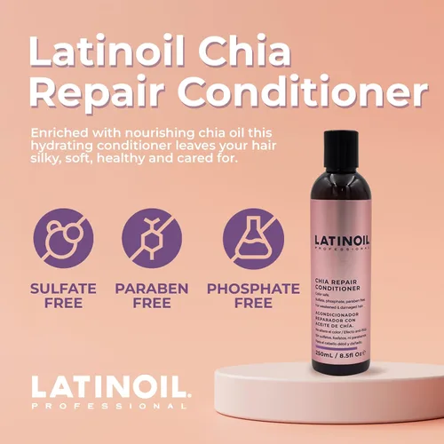 Miniatura 2 de LATINOIL Chia - Acondicionador reparador de cabello sin parabenos ni sulfatos, tratamiento natural con queratina para dañados, tratados
