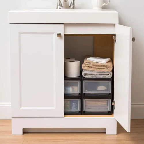 Miniatura 6 de IRIS USA - Paquete de 4 cajones de almacenamiento apilables, 6 cuartos de galón, plástico transparente para usar en fregadero, cocina, despensa