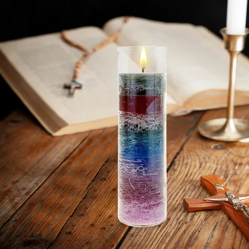 Miniatura 3 de Mega Candles 1 vela de oración devocional de vidrio de 7 colores sin perfume, vela de cera vertida a mano de 2 x 8 pulgadas, santuario, vigilias