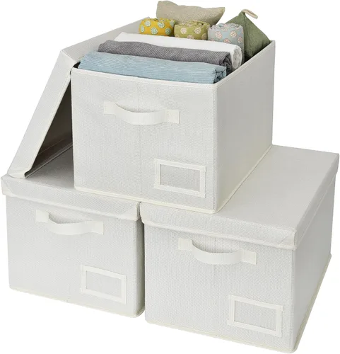 Miniatura 13 de GRANNY SAYS Cajas de tela con tapas, contenedores de almacenamiento con asas, contenedores de estante para organizar, cajas de almacenamiento extra