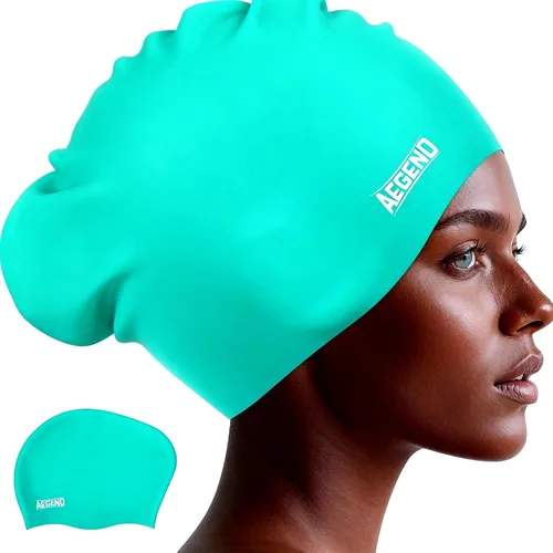 Miniatura 23 de Aegend - Gorros de natación para cabello largo, gorras de natación de silicona duraderas para mujeres, hombres, adultos, jóvenes, fáciles de poner