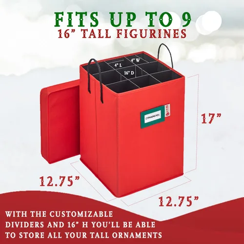 Miniatura 6 de Caja de almacenamiento coleccionable de cascanueces y figuras navideñas, almacena cascanueces de hasta 9 a 16 pulgadas de alto, adornos y más, Rojo